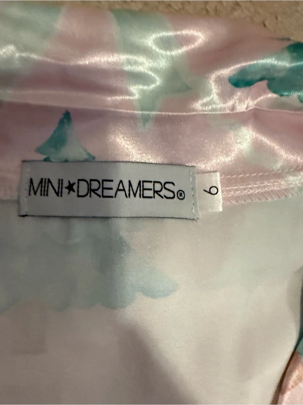 Dreamers Pink Satin Shell-Print Pajama Top with Teal Accents